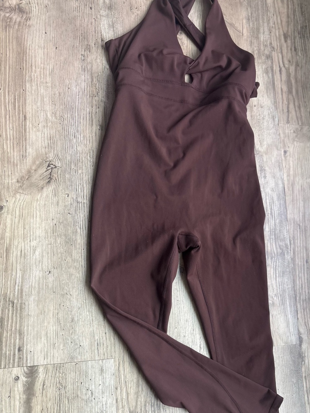 Fabletics Deep Brown Cross-Back One-Piece Jumpsuit